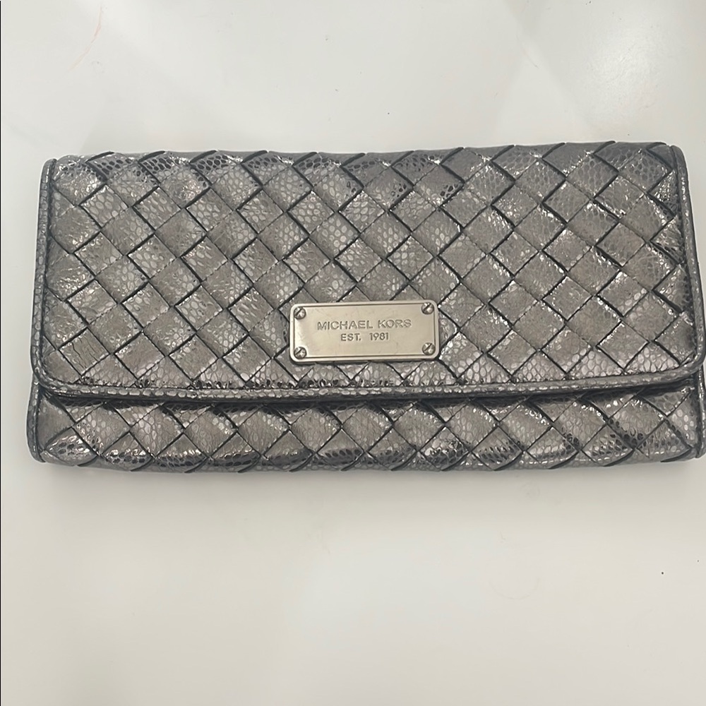Michael Kors Silver Woven Wristlet Clutch